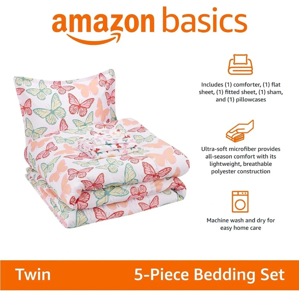 Butterfly Dreams Comforter Set - Pink and Orange